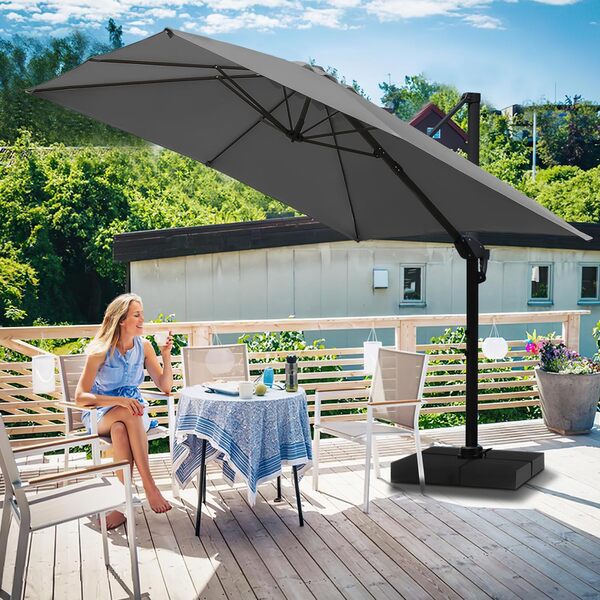 ISOISL Parasol de jardin/de terrasse, 300 x 300 cm, grand, avec manivelle, rotatif à 360 ° et inclinable, protection solaire UV50+, en aluminium, pour jardin, salle à manger en plein air