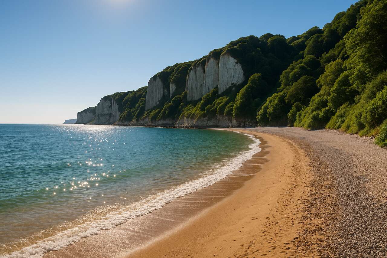 La Normandie cache une étendue de sable fin aux falaises impressionnantes, un trésor loin de la foule. 