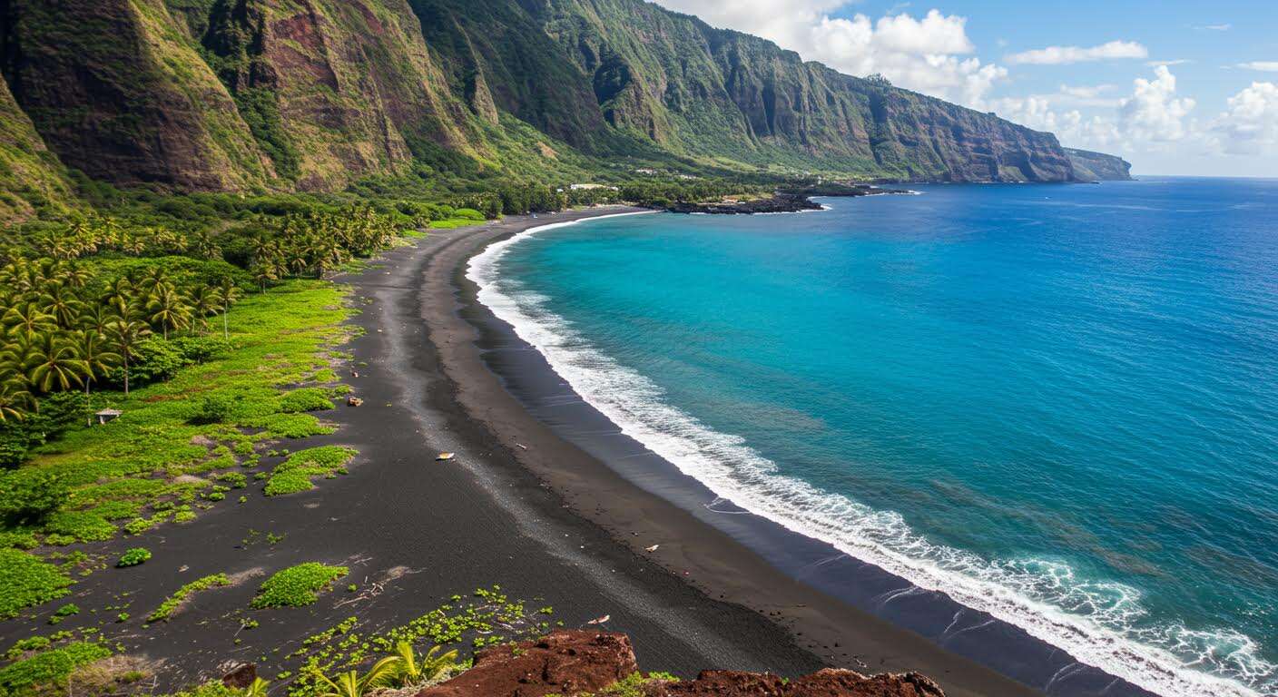 La seule plage de France située au pied d'un volcan, avec du sable noir comme en Islande (Plage du Tremblet, La Réunion)