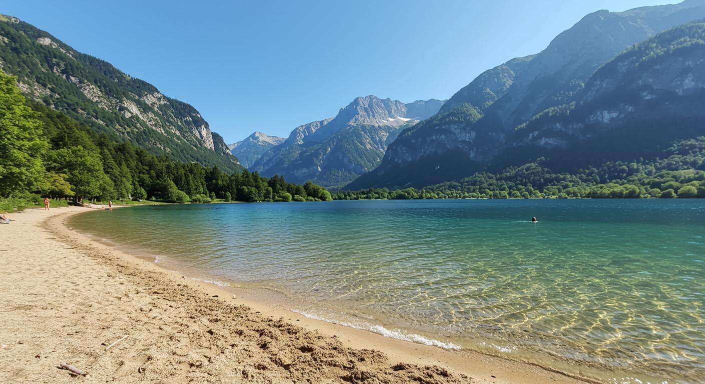 Une plage "caribéenne" au cœur des Alpes : découvrez les rives sablonneuses de ce lac de montagne (Plage du Lac d'Aiguebelette)