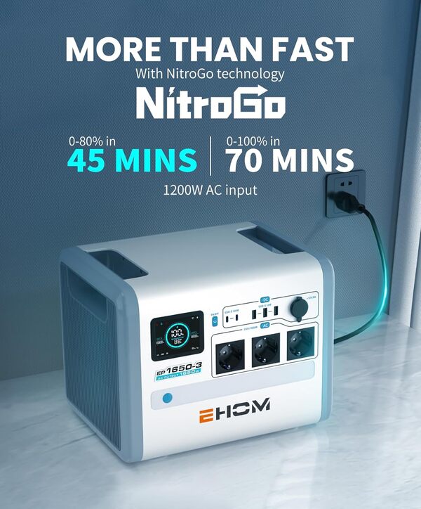 EHOM EP1650 Station d'alimentation portable 1024 Wh LiFePO4 EVE Générateur solaire de secours 230 V AC/DC/USB, 1650 W (pointe 2700 W) Alimentation mobile comme générateur de secours pour camping-car,