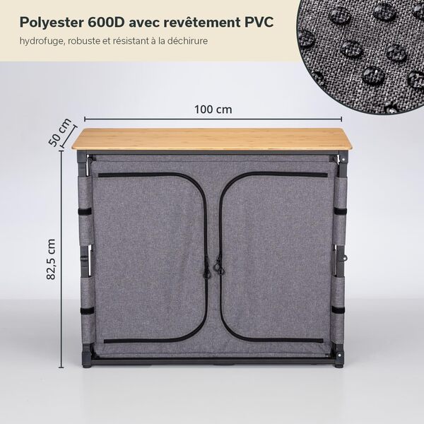 Skandika Armoire de Camping Triabo | Plan de Travail en Bambou, Armoire d'extérieur Pliable, 4 Compartiments avec étagères Fixes, Sac de Transport | Accessoires de Camping, Cuisine d'extérieur, Tente