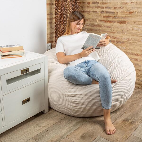 Bananair - Pouf Lit Convertible en Velours Côtelé – Transformable en Matelas d’Appoint Ultra Confortable, Rembourrage en Mousse – Pouf Salon/Chambre Utilisable en Futon/Matelas de Sol (Blanc Cassé)