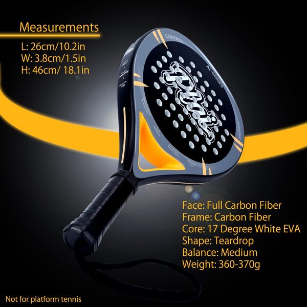 Plai Raquette de padel série A1, raquette de padel avec cadre en fibre de carbone et point de frappe amélioré pour le contrôle et la puissance, idéale pour les joueurs débutants et intermédiaires