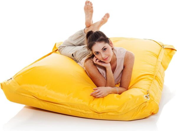 SMOOTHY Fauteuil Poire Original Supreme Bean-Bag Indoor & Outdoor XXL 450L Coussin de siège Pouf géant pour Enfants et Adultes (185 x 145 cm, Jaune)