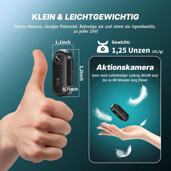 Mini Camera Sport,4K Action Cam WiFi et Carte mémoire 16 Go,caméra POV sous-Marine étanche jusqu'à 30 m, 360 ° pour Casque de vélo,caméra corporelle,bodycam,Camera Waterproof,Petite caméras