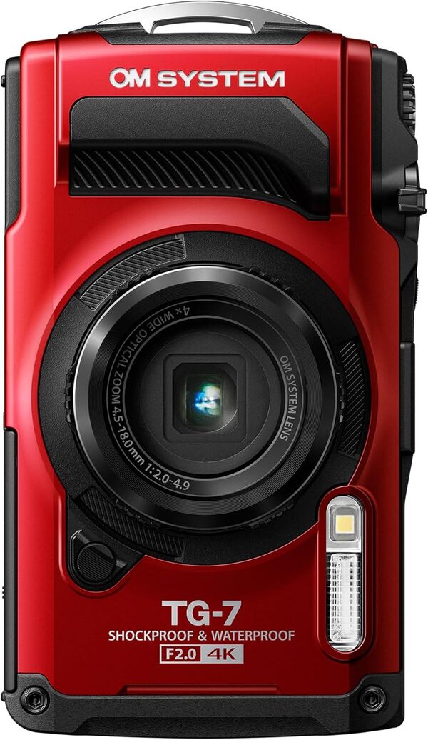 OM SYSTEM Tough TG-7 Rouge, 12 MP, étanche, Antichoc, Modes de Prise de Vue sous-Marine et Macro, vidéo 4K, Zoom 4X Grand-Angle (successeur Olympus TG-6)