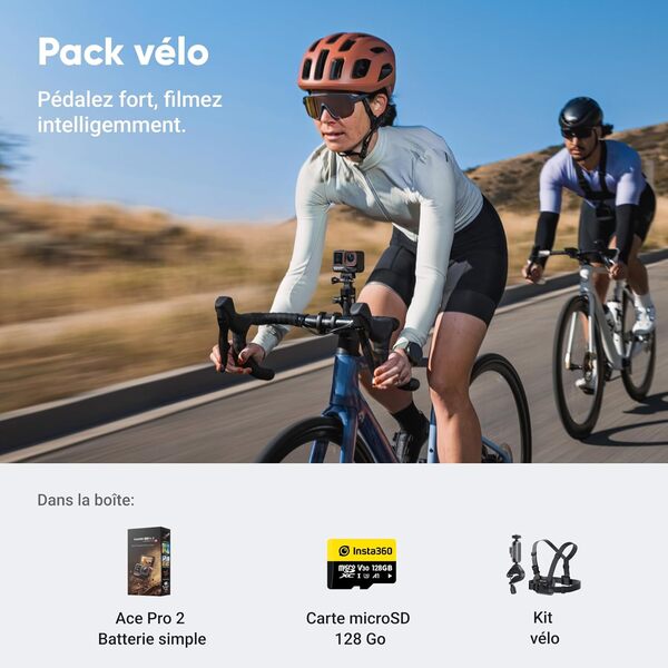 Insta360 Ace Pro 2 Pack Vélo - Caméra d'action étanche 8K co-conçue avec Leica, capteur 1/1,3