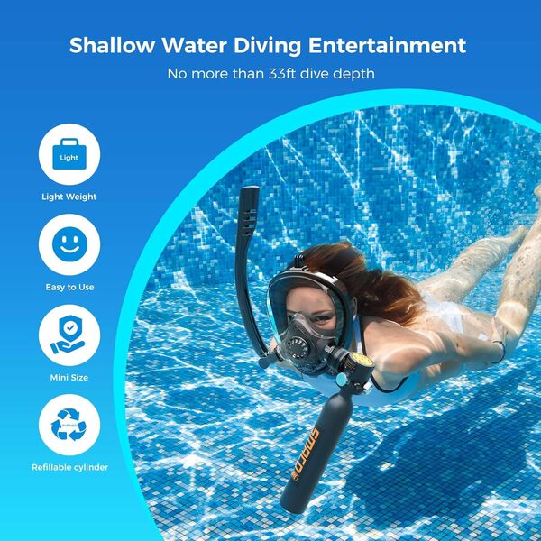 SMACO Bouteille de Plongée avec sous-Masque Mini Réservoir de Plongée 0,5 L Jusqu'à 10 Minutes de Respiration sous-Marine Kit Mini Bouteille de Plongée avec Pompe à Main
