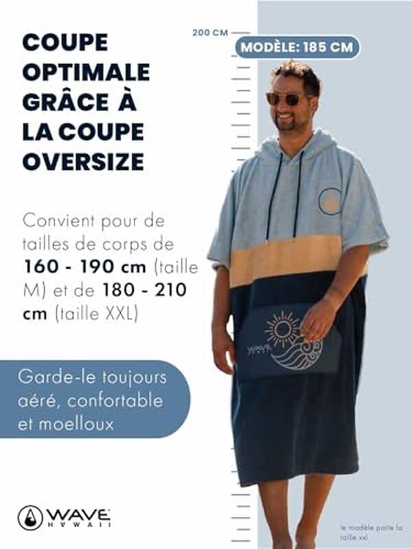 Découvrez le poncho Pukalani Wave Hawaii, un accessoire en coton indispensable pour allier style et fonctionnalité lors de vos sorties à la plage ou après vos sessions de surf.