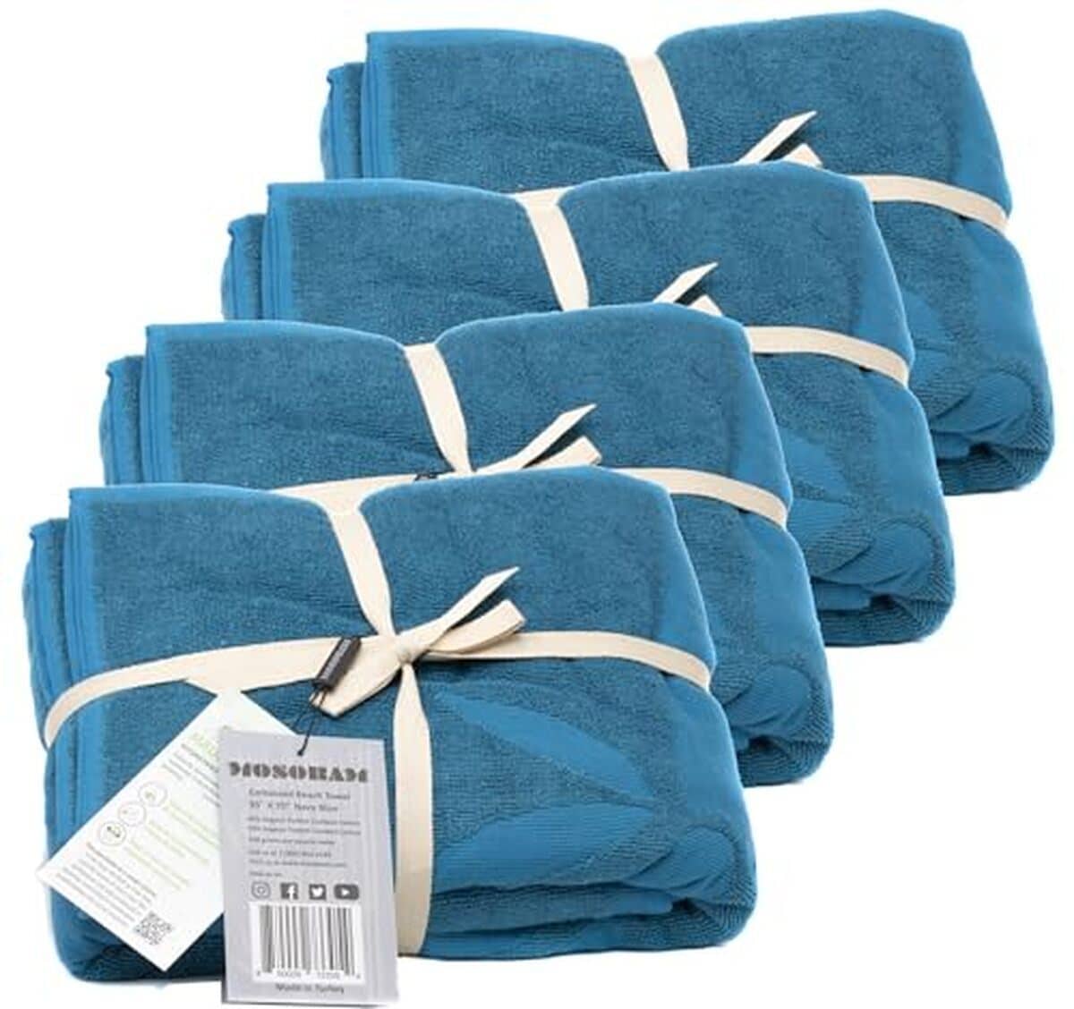 Test : lot de 4 serviettes de plage Mosobam 450 g/m² en coton peigné turc