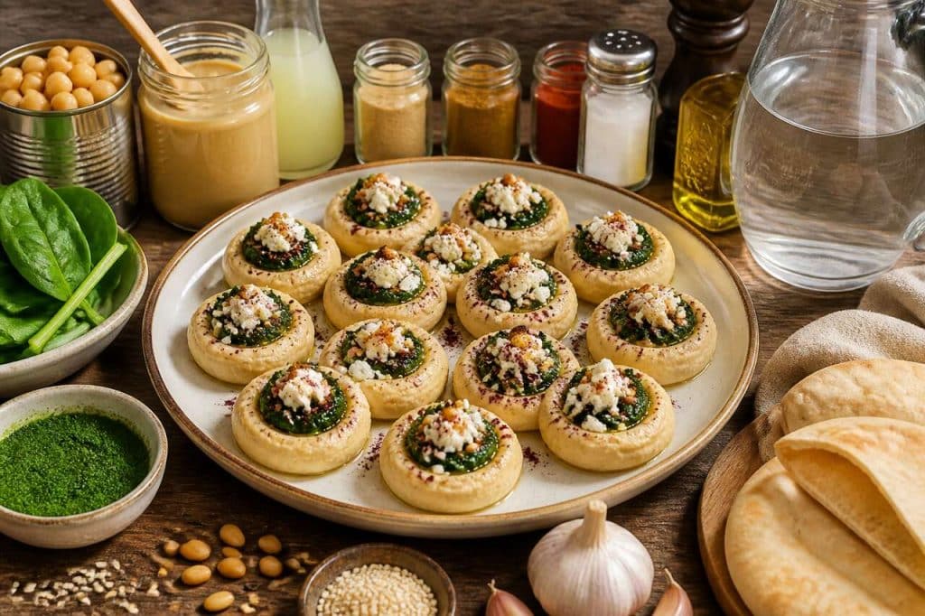 Bouchées de houmous aux épinards et feta à l'orientale pour un pique-nique gourmand