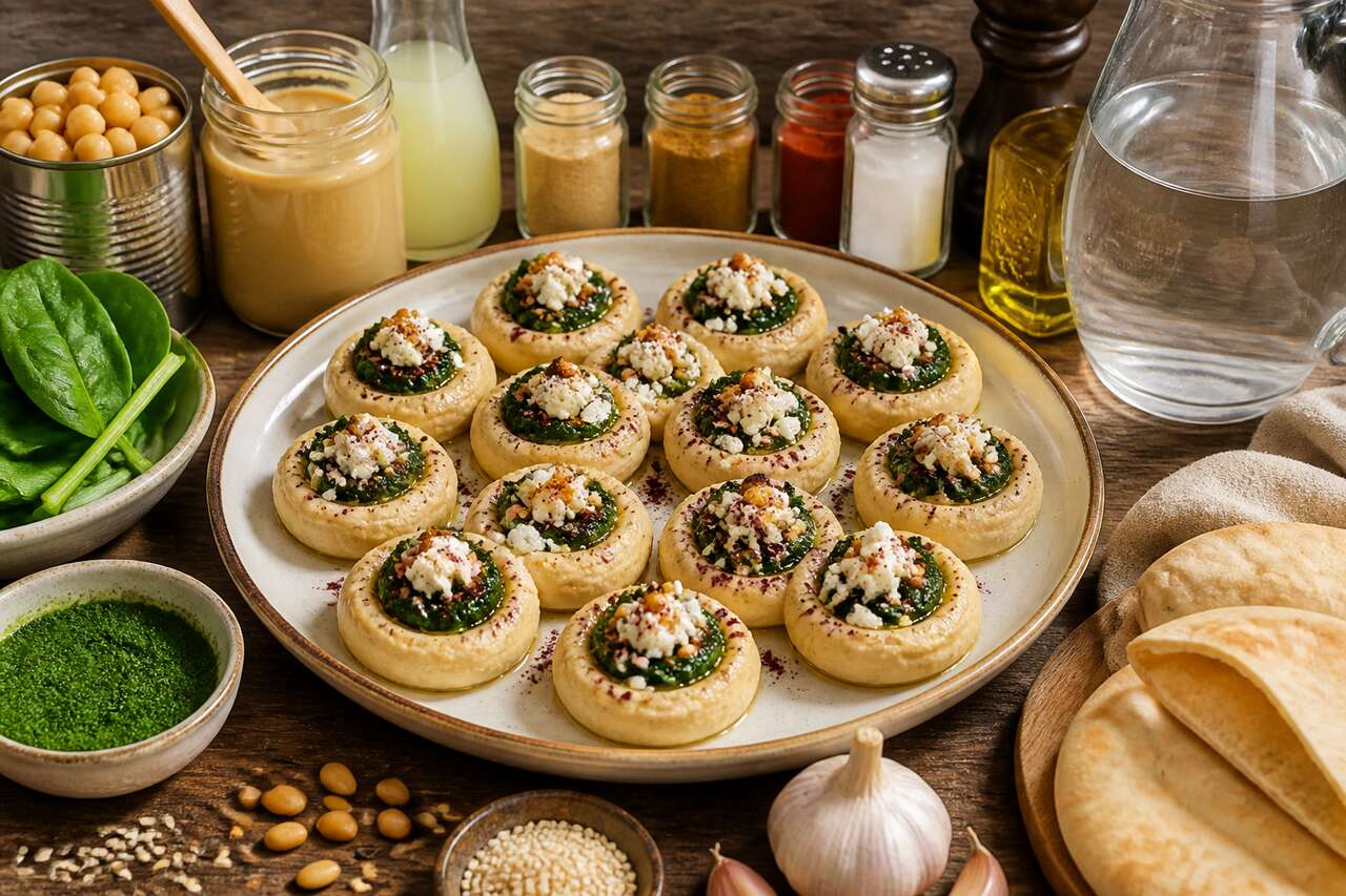 Bouchées de houmous aux épinards et feta à l'orientale pour un pique-nique gourmand