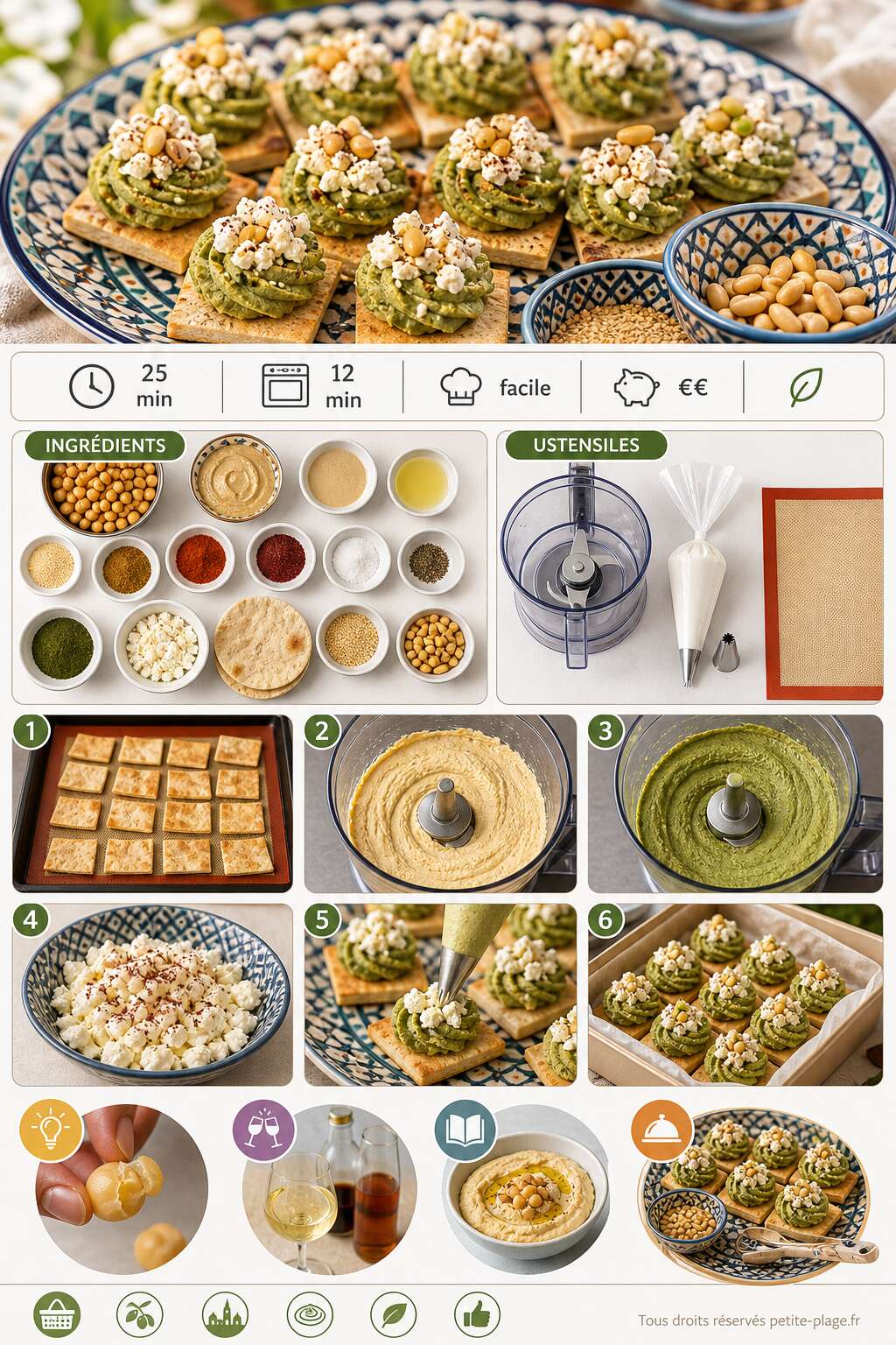 Fiche recette Bouch&eacute;es de houmous aux &eacute;pinards et feta &agrave; l'orientale pour un pique-nique gourmand