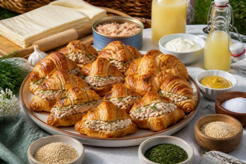 Mini croissants feuilletés de pique-nique aux rillettes de thon et à l'aneth