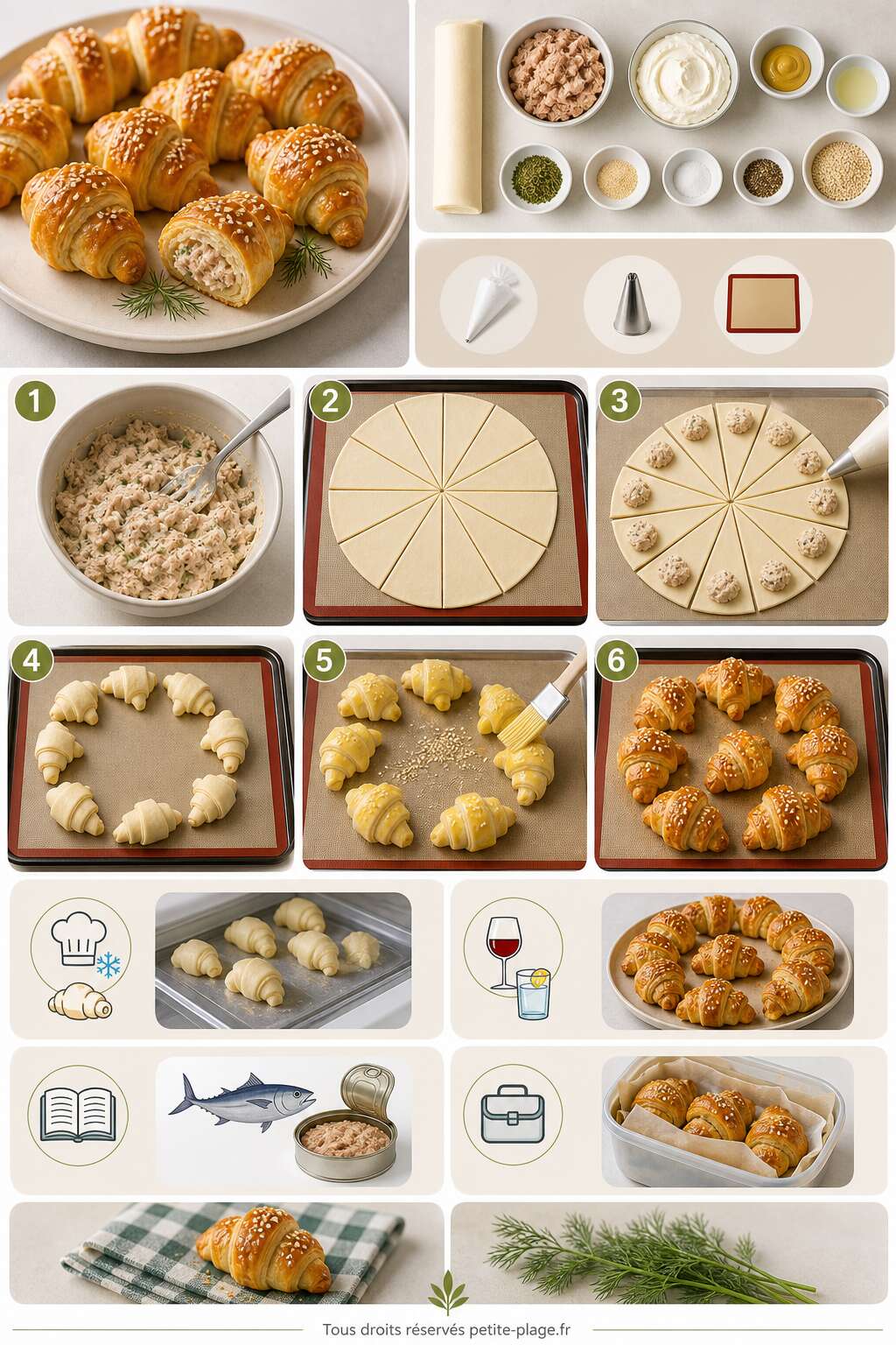 Fiche recette Mini croissants feuillet&eacute;s de pique-nique aux rillettes de thon et &agrave; l'aneth