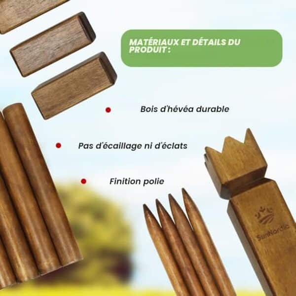 Découvrez notre avis complet sur le Kubb SunNordic : jeu d'échecs viking en bois d'hévéa durable. Règles, avantages et test détaillé de ce jeu de plein air. 