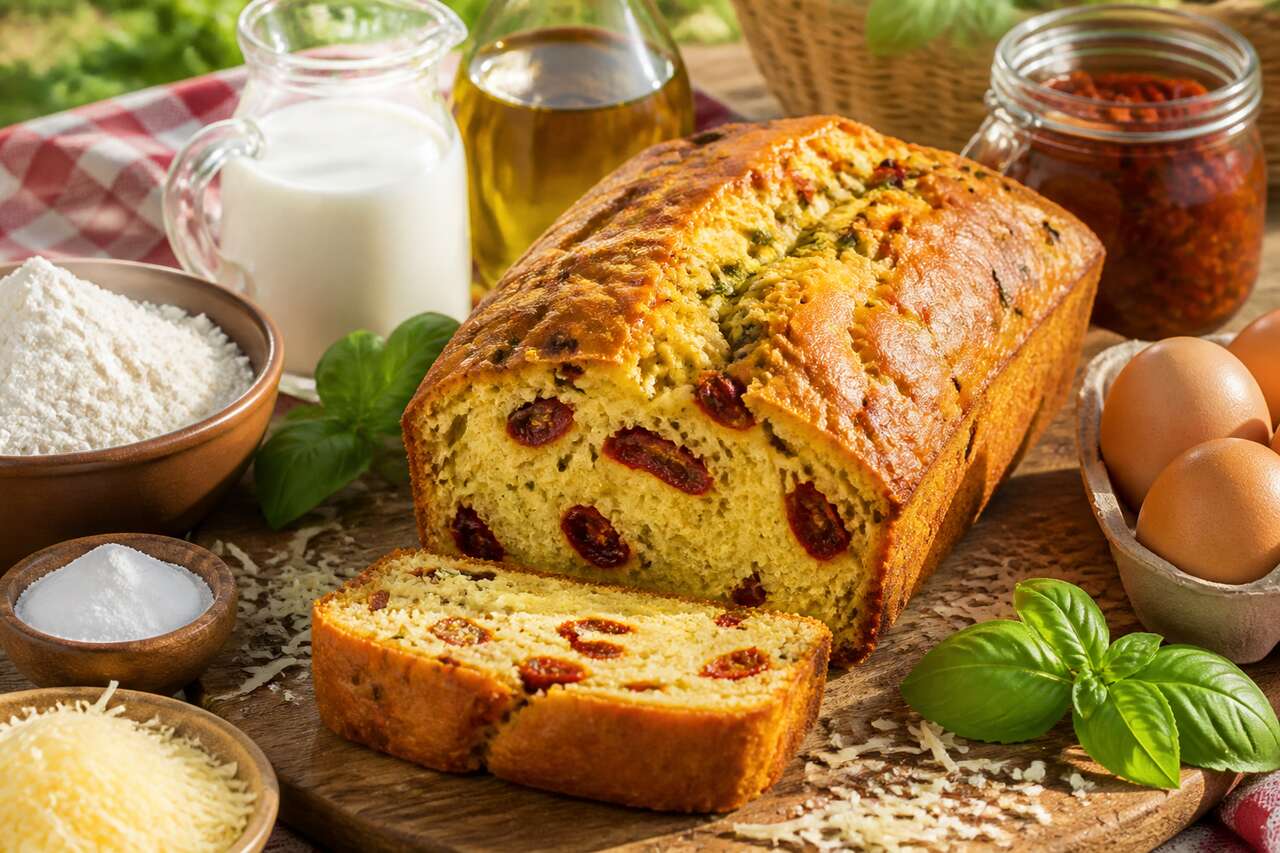 Cake salé aux tomates séchées et basilic frais, l'indispensable du pique-nique