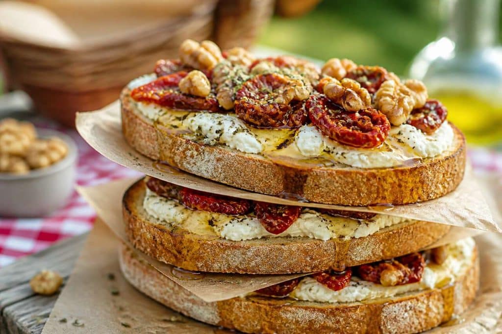 Bruschettas gourmandes au chèvre frais à partager en pique-nique