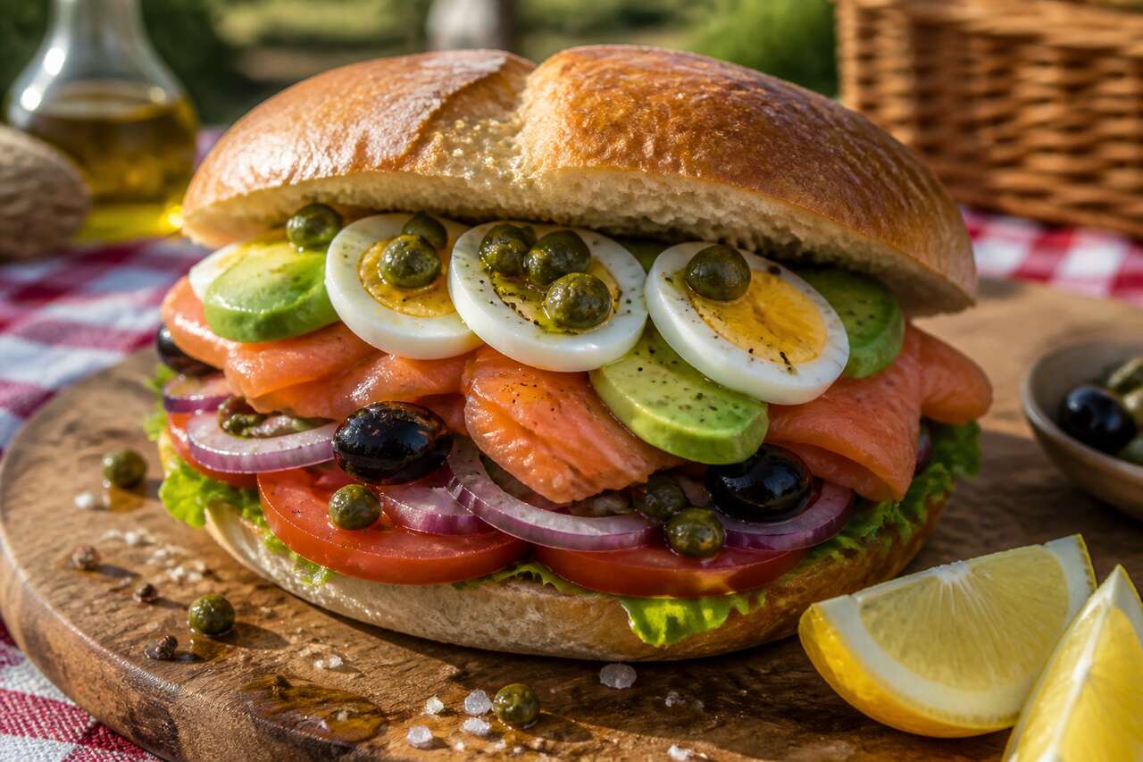 Pan bagnat de pique-nique revisité au saumon fumé et avocat