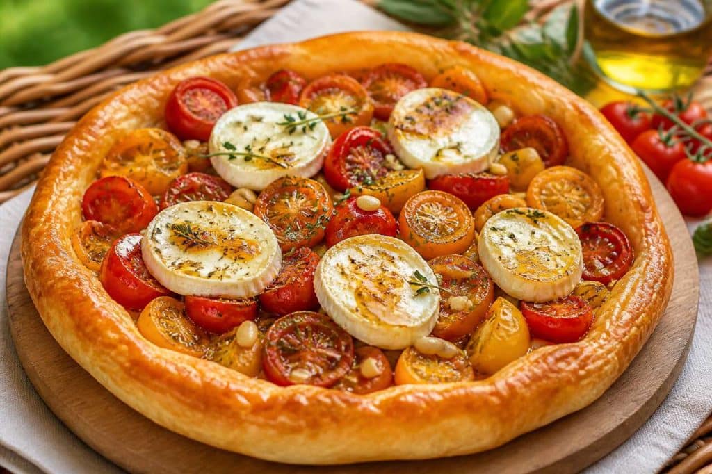 Tarte fine aux tomates cerises et chèvre frais à emporter en pique-nique