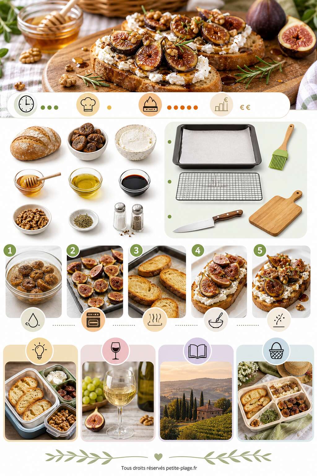 Fiche recette Bruschetta de pique-nique aux figues r&ocirc;ties et fromage de ch&egrave;vre cr&eacute;meux