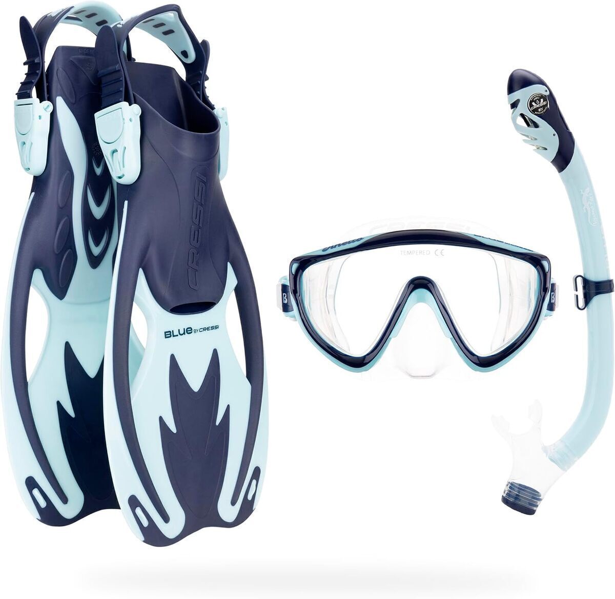 Test du Cressi Tinetto Rocks Dry Set : masque et tuba snorkeling navy/cyan taille L/XL