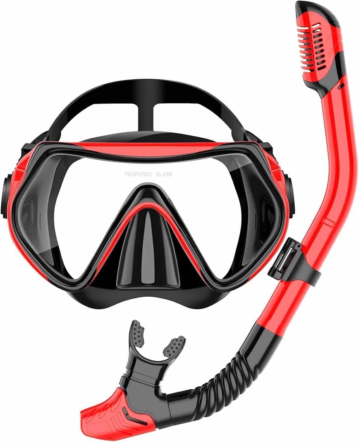 Test du masque de plongée sous-marine adulte rouge : vision panoramique anti-fuite