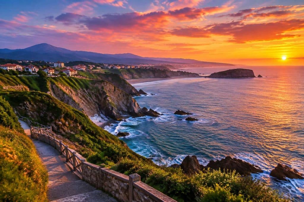 Randonnée au crépuscule sur la corniche basque : un panorama entre terre et mer