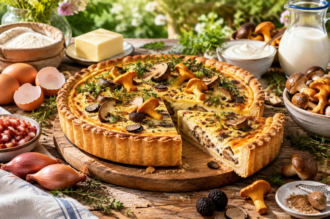Quiche lorraine revisitée aux champignons sauvages et truffe noire : le classique chic de vos pique-niques