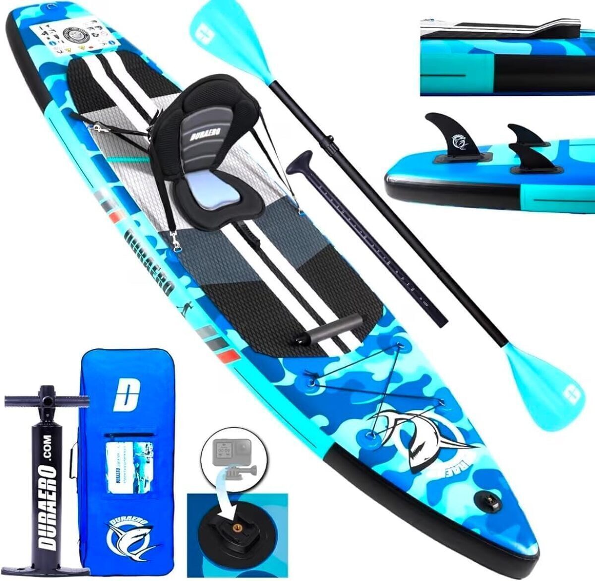 Test de la planche de paddle camouflage Blue 330 avec siège kayak