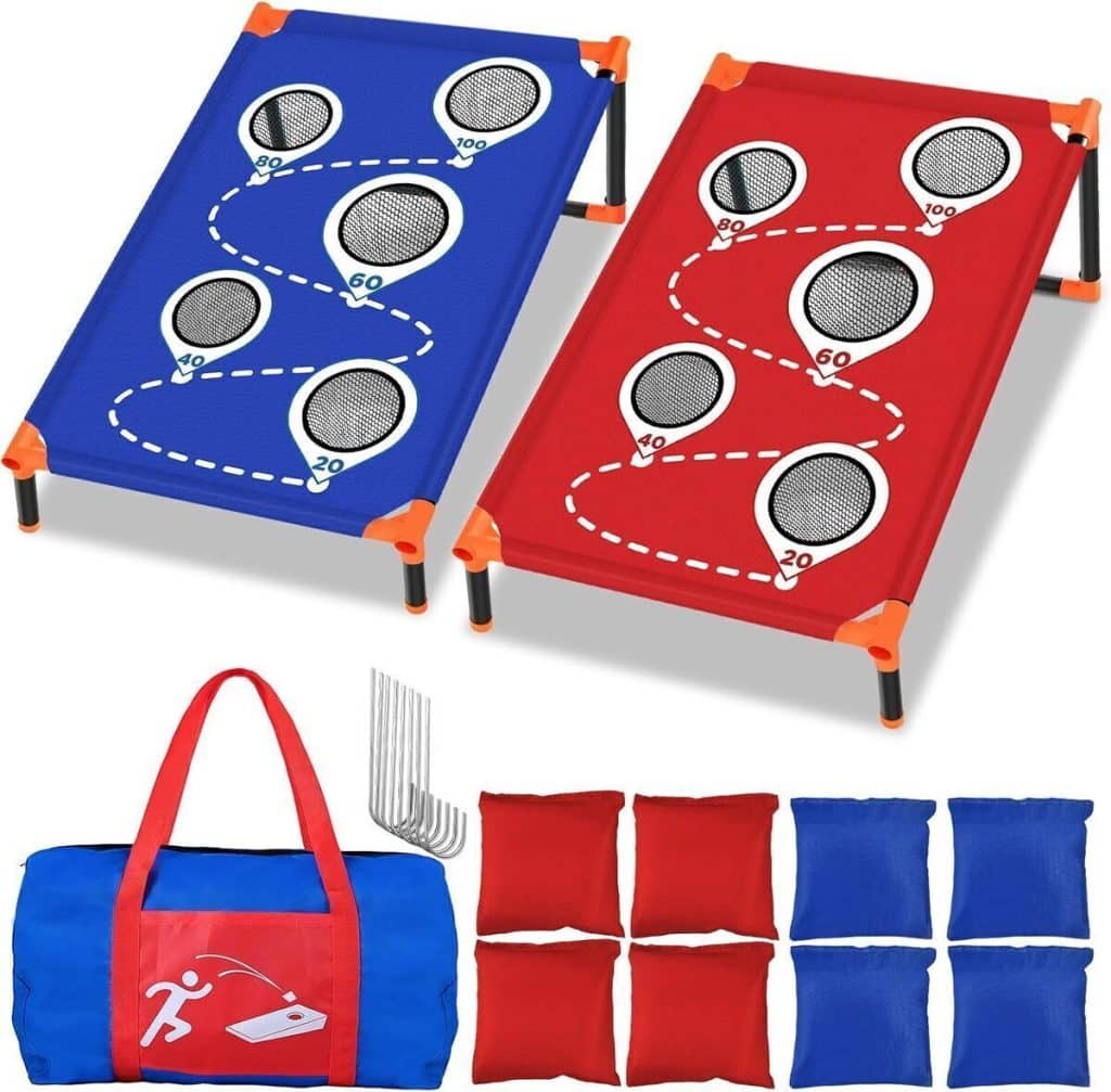 Test : jeu de cornhole portable Obovo avec cadre en PVC et cinq trous