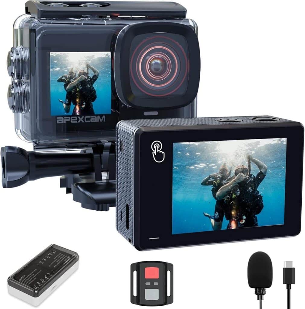 Test Apexcam : caméra sport 4K étanche avec double écran et accessoires