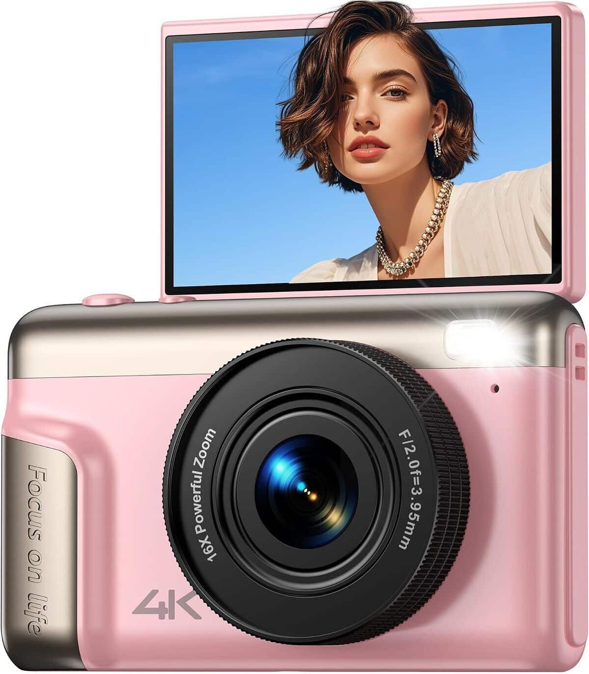 Test : appareil photo 4K compact rose 64MP écran abattable